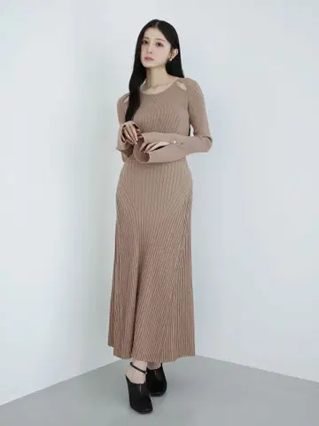 eimy 리브 니트 플레어 원피스