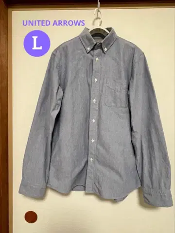 UNITED ARROWS 옥스퍼드 셔츠 버튼 다운 블루 면 L