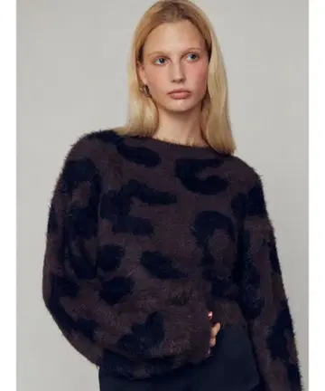 EMODA 레오파드 샤기 루즈 니트