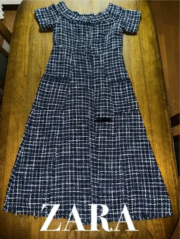 ZARA 네이비/화이트 트위드 롱 원피스 M