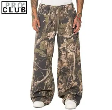 PRO CLUB 카모플라쥬 헤비 와이드 플리스 스웨트 팬츠 S 리얼트리