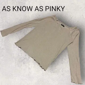 아즈노아즈 핑키 긴팔 타이트 리브 니트 베이지 무지 메로우 면 혼방