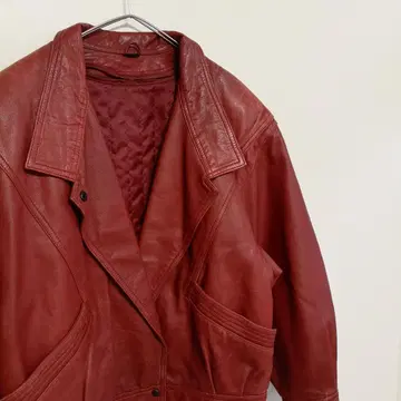 [ 재팬 빈티지 ] 80-90s 오픈 카라 짧은 기장 가죽 자켓 블루종