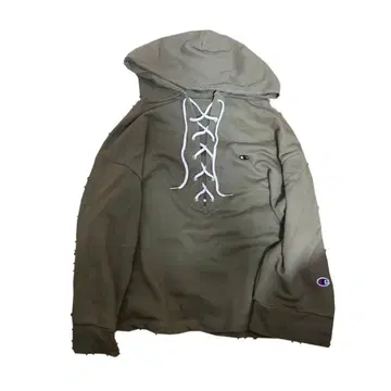 Champion 카키 레이스업 후드티 그런지 y2k