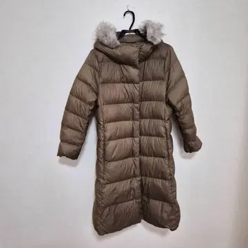 유니클로 라이트웨이트 다운 후디드 코트 XL 롱 경량 베이지