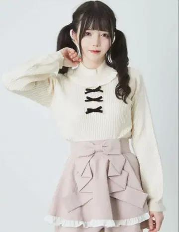 Anik Rouge 3개 리본 프릴 니트탑 M 화이트