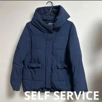 SELF SERVICE 후드 부착 네이비 다운풍 자켓