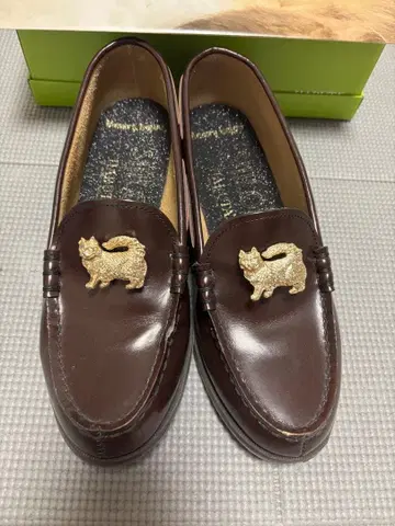 고양이 모티브 다크 브라운 가죽 신발 shiilon