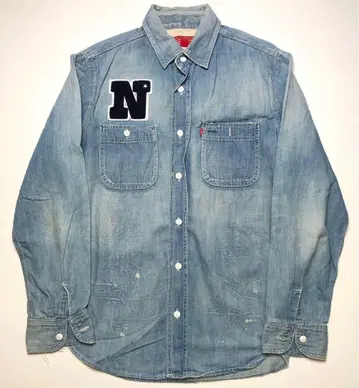 NITRAID 나이트 데님 셔츠 데미지 가공 M 사이즈 데님 블루