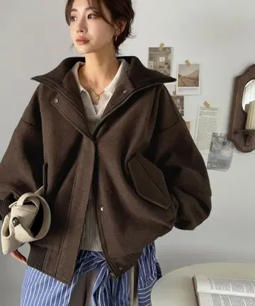 classicalelf 오버 사이즈 옷깃 리브 니트 멜톤 히요쿠 블루종