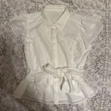 프릴 소매 허리 리본 셔츠 36