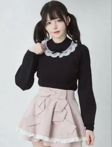 Ank Rouge 레이스 리본 니트탑 M 블랙