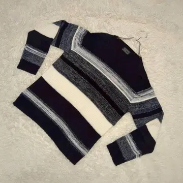 Confirm 니트 스웨터 풀오버 L 사이즈 보더 네이비 x 화이트