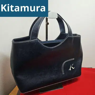 키타무라 핸드백 가죽 네이비