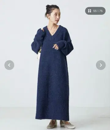 FREAK'S STORE 네이비 V넥 니트 원피스