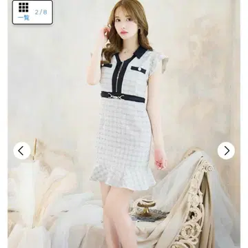 체크 무늬 미니 드레스 (화이트 블랙)