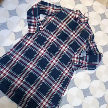 45알 비엠 긴팔 체크 무늬 무릎 기장 원피스 2