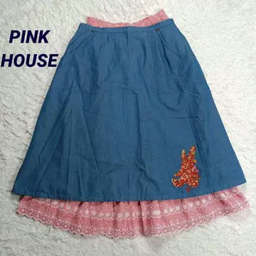 컨디션 최상 핑크하우스 현행 토끼 자수 레이어드 스커트 최근 모델 프릴