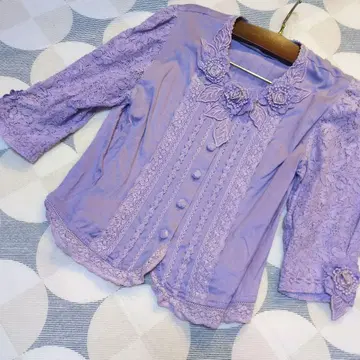 진카토 연보라 꽃 자수 긴팔 블라우스