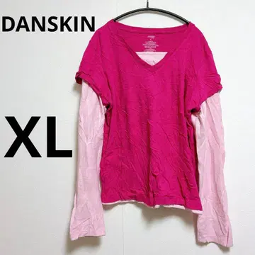 [ XL ] DANSKIN 핑크 V넥 T셔츠 롱티