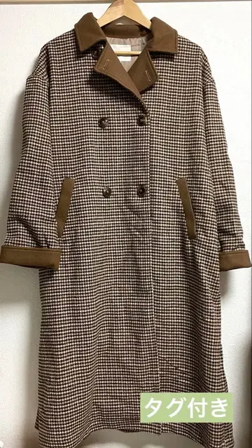 에카 소포 체크 더블 브레스트 코트