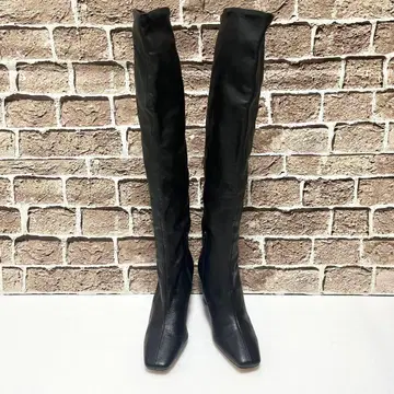 다이애나 롱 부츠 22.5cm 블랙 스퀘어토 사이드 지퍼 슬림 레그