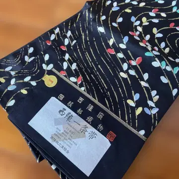 니시진 이치죠 오비 후쿠로 오비 블랙 베이스 잎 무늬