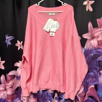 4L 택 포함 미사용 새상품 핑크 V넥 쫀득하고 부드러운 니트