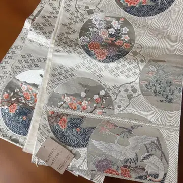 후쿠로 오비 꽃과 학 자수 그레이 계열