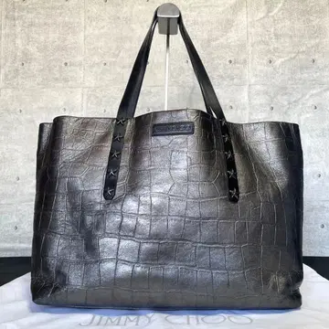 새상품급 JIMMY CHOO 피머리코 악어 무늬 메탈릭 실버 토트백