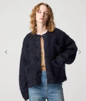 새상품 6(ROKU) 모헤어 울 샤기 가디건