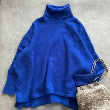 23구 캐시미어 블렌드 벌키 판초 니트 터틀넥 풀오버