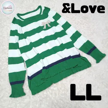 [ 미사용 컨디션 최상 ] QVC &Love 프릴 보더 그린 니트 LL