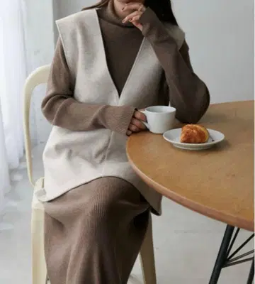 discoat 베스트 포함 리브 니트 셋업