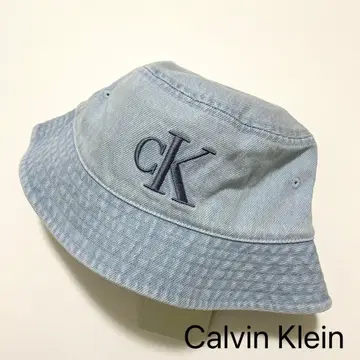 캘빈클라인 버킷햇 모자 데님 자수 로고 여성용 파랑