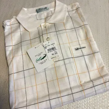 크로커다일 화이트 체크 무늬 긴팔 피케 셔츠 L