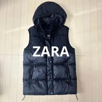 zara 후드 부착 블랙 다운 베스트