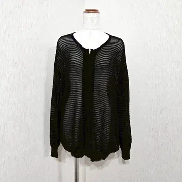 fierte doe 메쉬 루즈 니트 가디건 블랙 루즈 비침