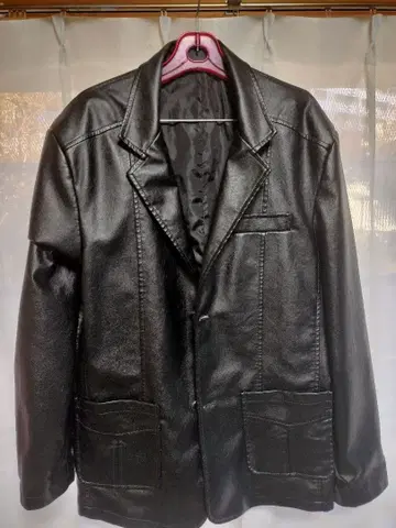 합성 피혁 싱글 브레스 자켓 블랙