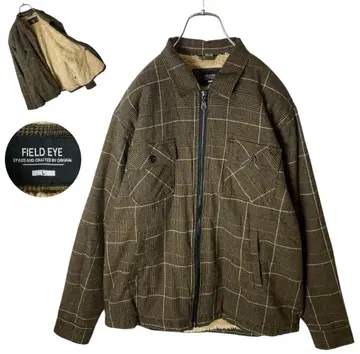 굿 디자인 구제 의류 보아 안감 x 브라운 체크 블루종 루즈한 사이즈