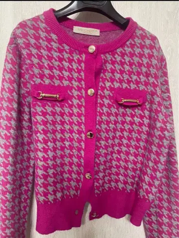 RINASCIMENTO 리나시멘토 핑크 하운드투스 패턴 가디건 골드 버튼