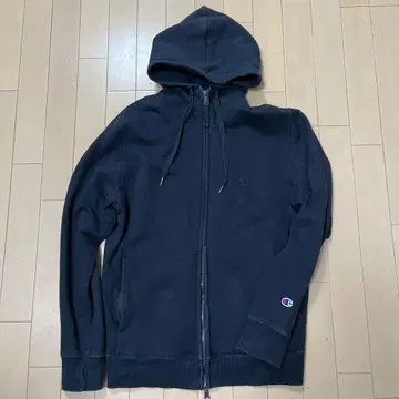 Champion 블랙 풀 집업 후드티 M 사이즈 블랙/블랙