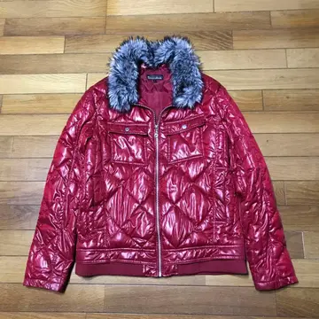 y2k 시크 스타일 퀼팅 자켓 빨간색 광택 퍼 포함 L 사이즈