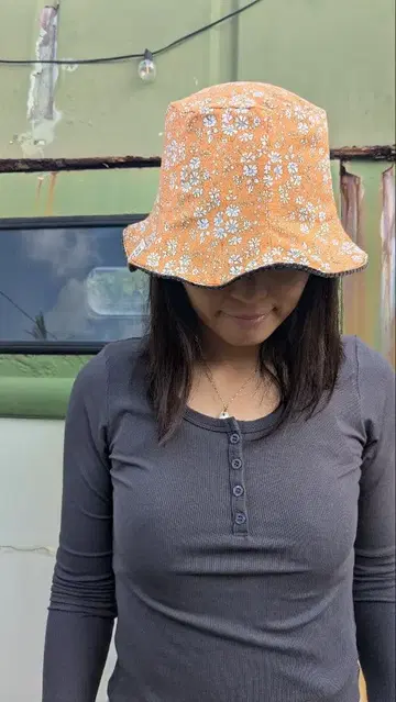코듀로이 꽃무늬 버킷햇 핸드메이드