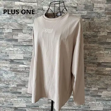PLUS ONE 베이지 로고 긴팔 티셔츠 XL 사이즈