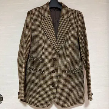 Elegance 브라운 계열 하운드 투스 패턴 테일러드 자켓