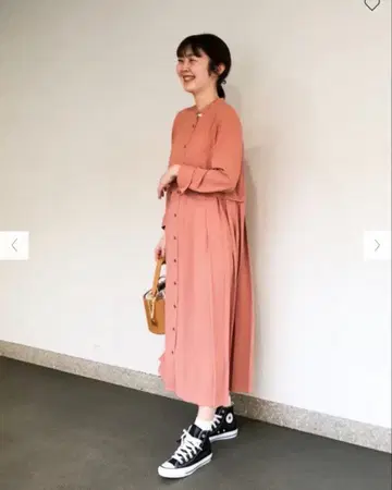 PLST 조젯 플리츠 셔츠 원피스 (긴팔) 오렌지