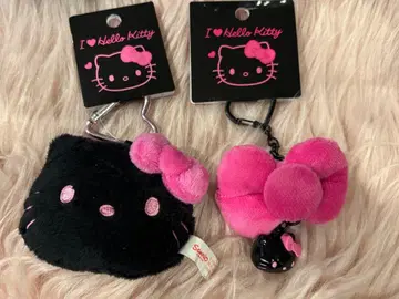 키티 페이스 모양 마스코트 홀더 리본 키링 블랙