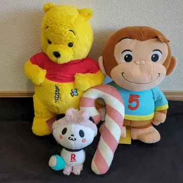 [ 봉제 인형 세트 ] 푸우, 오자루의 조지, 라쿠텐 팬더, 지팡이