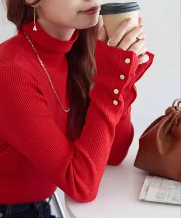 택 포함 새상품 Discoat 리브 소매 버튼 터틀